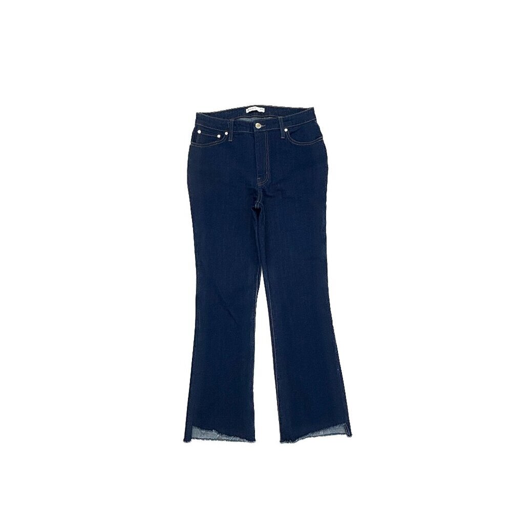 Nine West Kick Flare Raw Hem Women's size 8 Dark Wash Blue Denim Jeans
